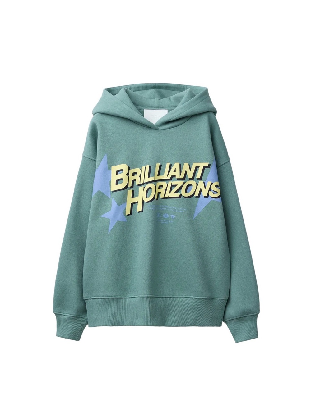 Zara Green Text Print Hooded Sweatshirt Girls Size 9-10
